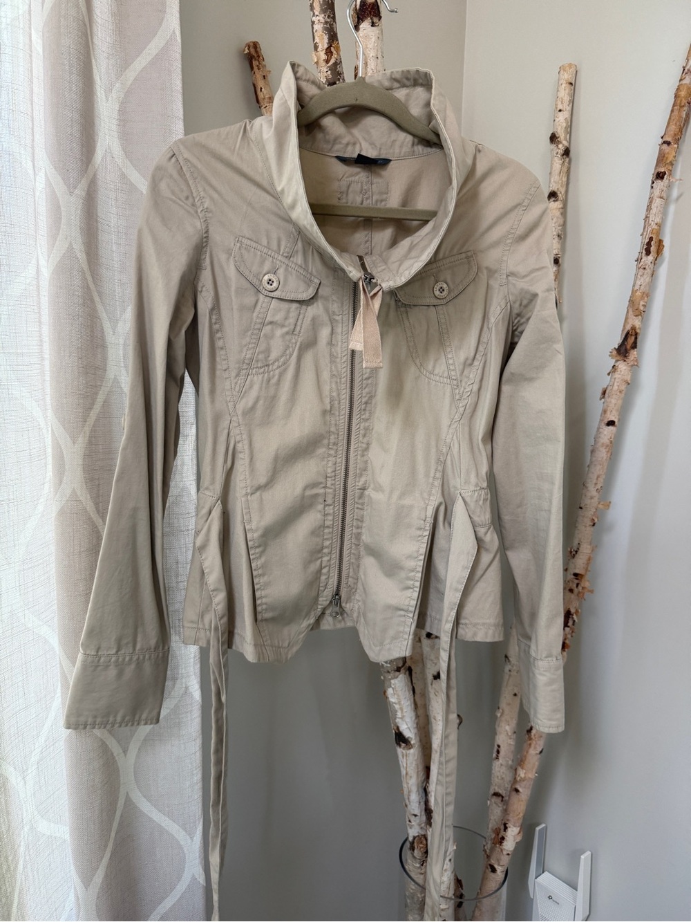 Armani Beige Women’s Zip-Front Drawstring Waist Jacket - Picture 2 of 4